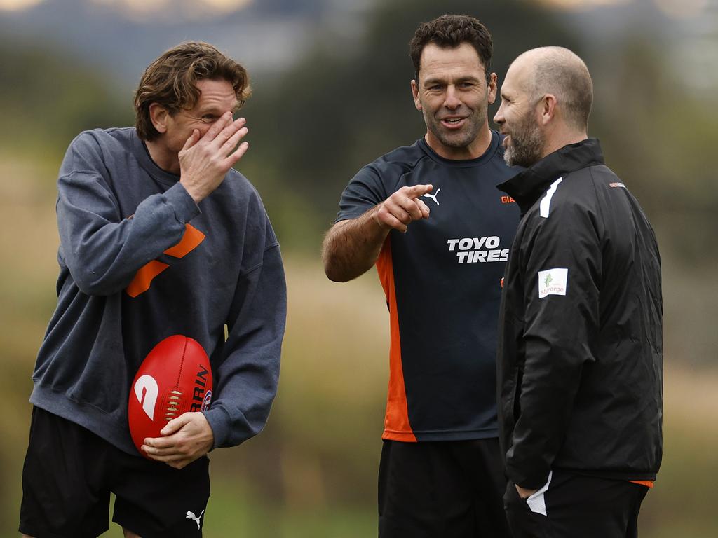 Former GWS coach Mark McVeigh with his assistants James Hird and Dean Solomon in 2022. Picture: Phil Hillyard