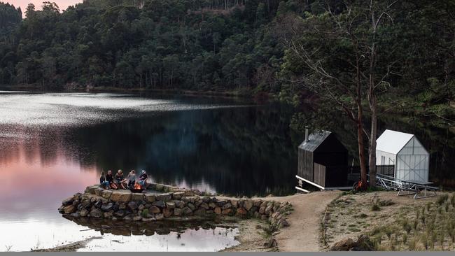 Floating Sauna on Briseis Hole, the former mine hole also known as Lake Derby, will open in Derby, Tasmania, in July 2020. Believed by owner Nigel Reeves to be the first of its kind in the country, the timber-lined wood-fired Floating Sauna was designed by Licht Architecture. Picture: ANJIE BLAIR