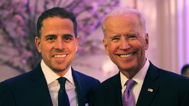 Hunter Biden, left, and his father, presidential hopeful Joe Biden, in 2016. Picture: Teresa Kroeger/Getty Images