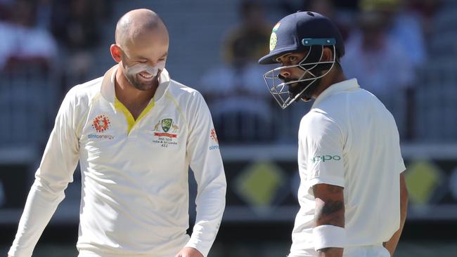 Nathan Lyon dismissed Virat Kohli for the seventh time in Test cricket. Picture: AAP