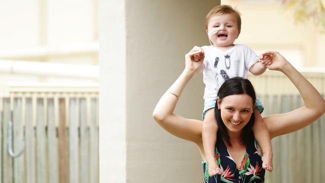 isaac Schulz, who turns three in May, was just four months old when he was diagnosed with an inoperable brain tumour. His Mum Luarna says he’s always full of smiles despite his ordeal. Picture: Claudia Baxter/AAP