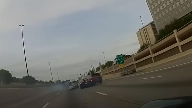 Dashcam video broadcast by WFAA shows a crash reportedly involving Kansas City Chiefs wide receiver Rashee Rice in Dallas. WFAA/Bill Nabors