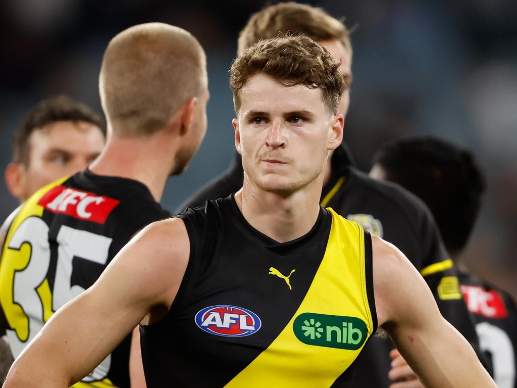 A dejected Thomson Dow post-match. Picture: Dylan Burns/AFL Photos via Getty Images