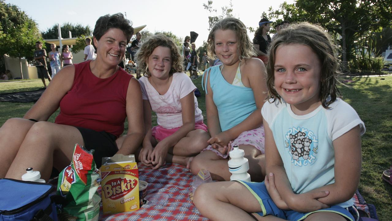 Anna, Sophie (11), Jasmine (9) and Emily (7) Stewart in 2005 at Kings Beach. Picture: Anthony Reginato