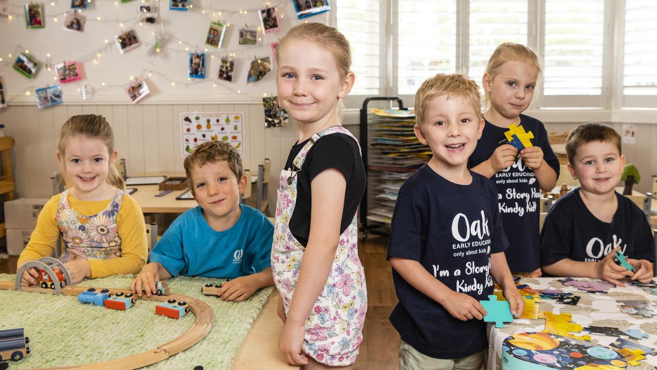 Oak on Jellicoe pre-Prep students (from left) Rosie Bethel, Finn Kropp, Ava Huth, Logan Krisanski, Addelyn Olsen and Archie Firth. Picture: Kevin Farmer