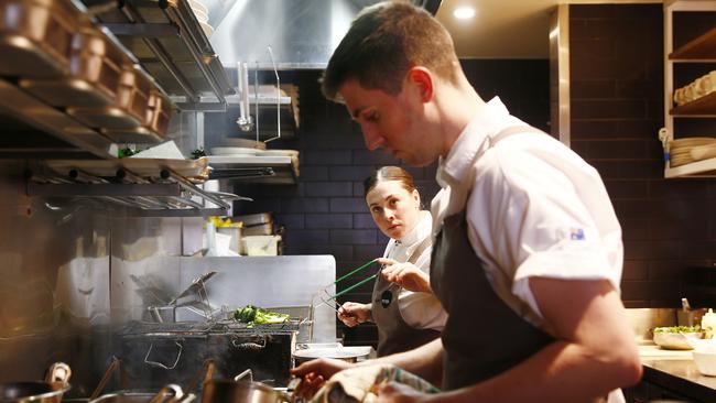 Chef Josh Niland at work in the Kitchen at Saint Peter. Picture: John Appleyard