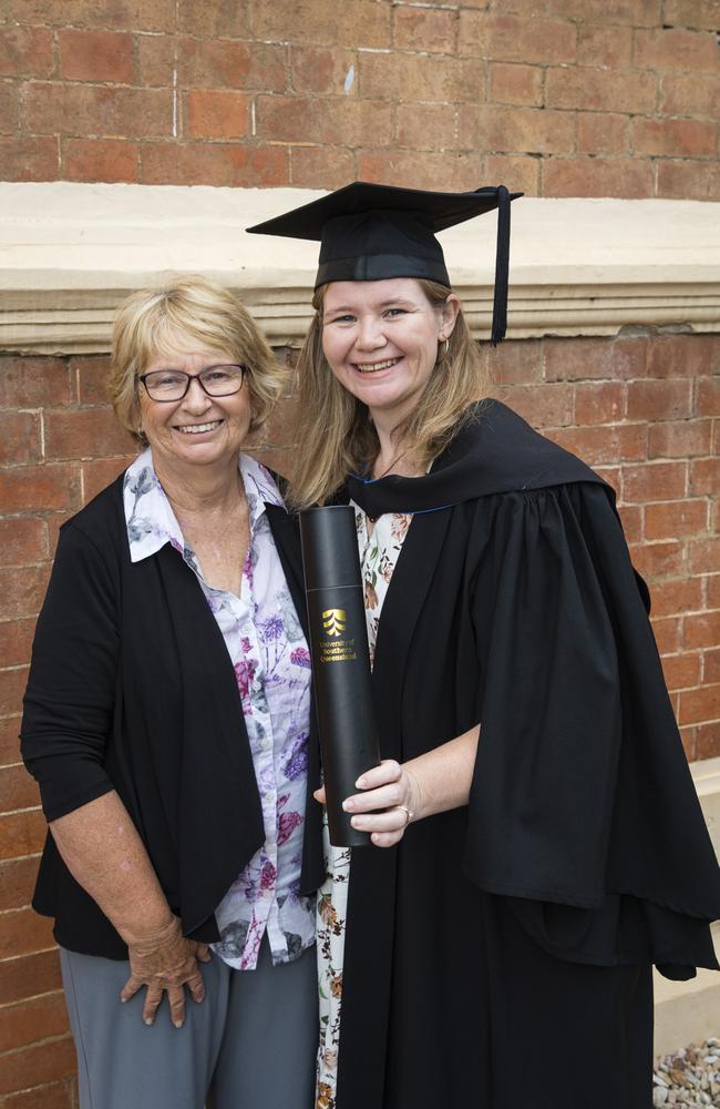 Bachelor of Nursing graduate Melanie Poetschka with mum Bronwyn Arnold at a UniSQ graduation ceremony at Empire Theatres, Wednesday, February 14, 2024. Picture: Kevin Farmer