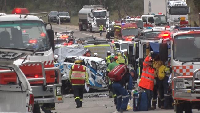 Smashed car debris is evident at the scene. Picture: TNV