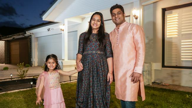 Rishabh and Neha Sharma live in Melbourne’s booming southeast with their three-year-old daughter Yashvi. Picture: Ian Currie