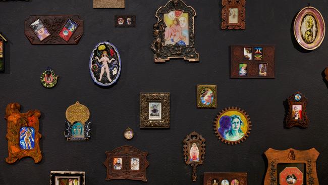 Tiny paintings in antique frames at Wendy Sharpe: Spellbound, at the Art Gallery of New South Wales. Picture: Felicity Jenkins.