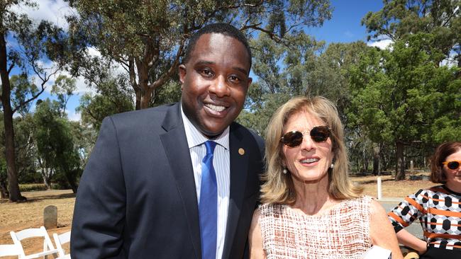 U.S. Ambassador to Australia Caroline Kennedy talks with Donald Betts, a former senator in the US now living in Australia. Picture: David Caird