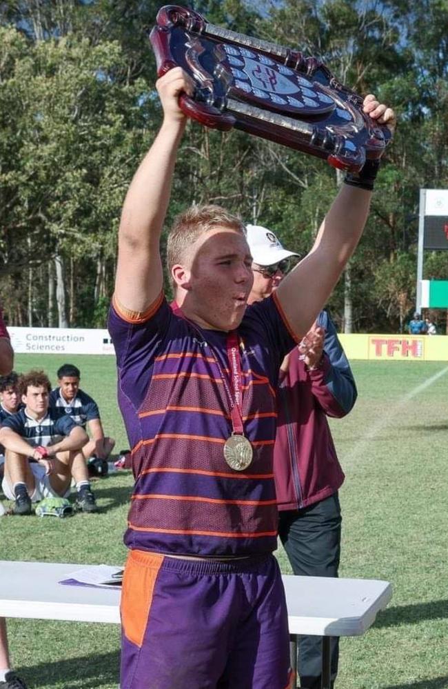 Sunshine Coast under 18s captain Josh Barlow raises the shield. Picture: Kev Nagle