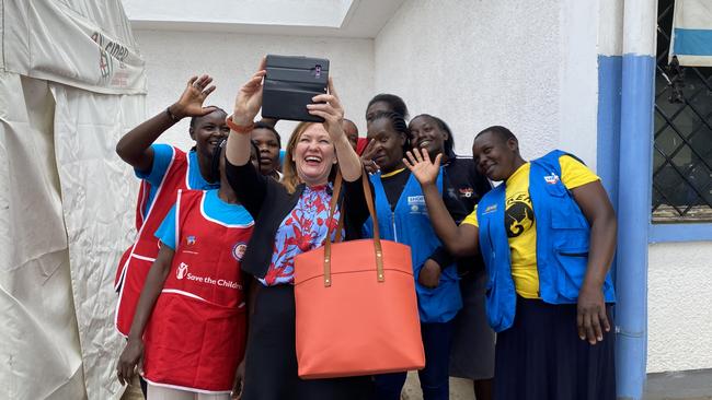 Tania Lawrence with staff from Save the Children at the Huruma community clinic in Nairobi. Picture: Ellen Whinnett