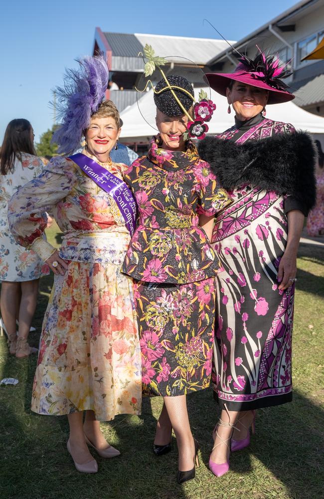 Varelle O'Shanesy, Rebecca Jane and Glenda Newick at the Gympie Muster Races. Saturday, August 19,. 2023. Picture: Christine Schindler