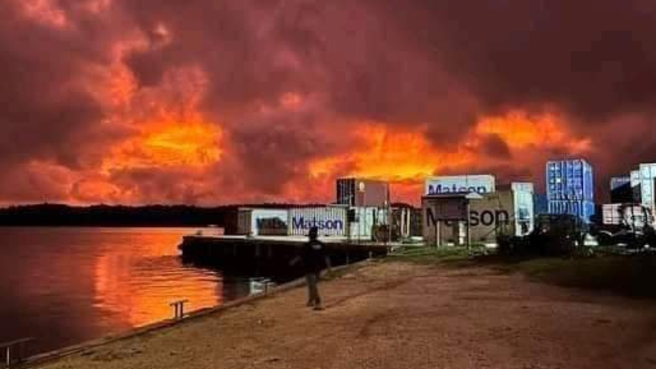 Fiery skies seen in Tonga after an ocean volcano erupted on Saturday. Picture: Eileen Tauiliili/Facebook