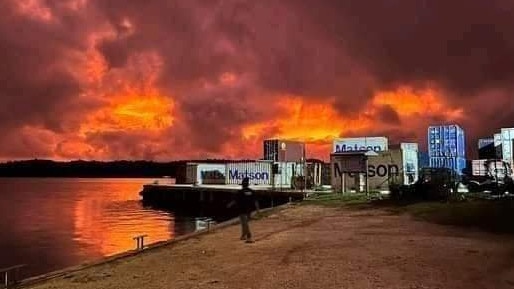 Fiery skies seen in Tonga after an ocean volcano erupted on Saturday. Picture: Eileen Tauiliili/Facebook