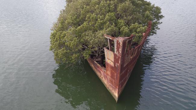 Drone image of shipwreck SS Ayrfield. Picture: Joshua Hulm