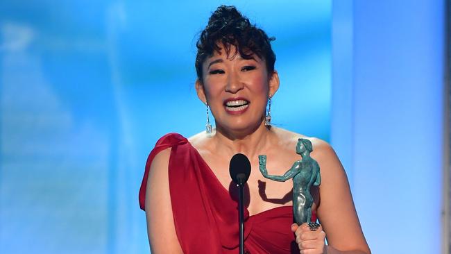 Sandra Oh accepts her Screen Actors Guild Awards for Killing Eve. Picture: AFP