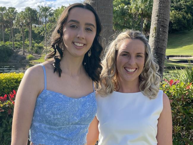 Year 12 coordinator Kayla McIntosh with student Hannah Phoonie at the Year 12 Woolgoolga High School formal. Picture: Matt Gazy