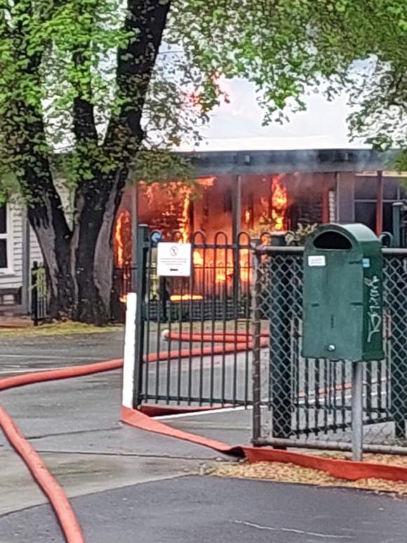 The fire at Bowen Road Primary School. Photo: Craig Welsh/Facebook