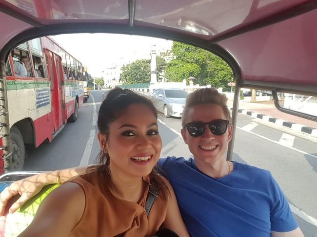 The couple in the tuktuk, which they believe was part of the scam. Picture: Dan Boland