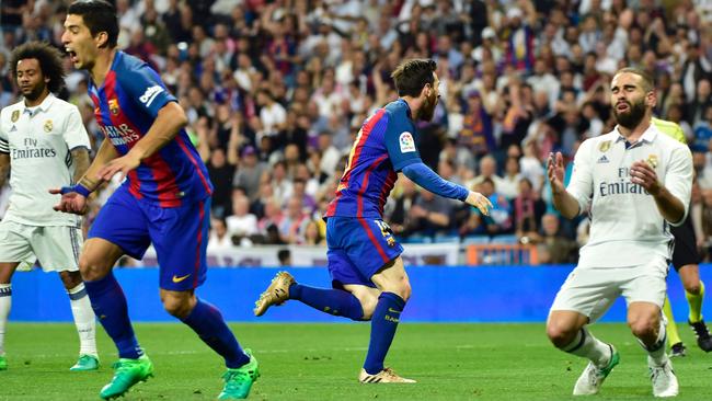 Barcelona's Lionel Messi celebrates.