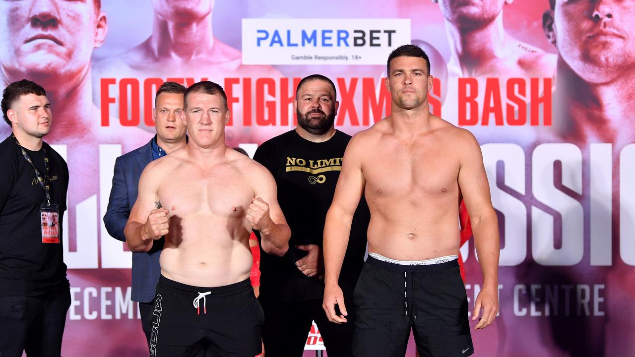 No Limit Boxing- Weigh Ins at Star City. Paul Gallen and Darcy Lussick Picture: No Limit Boxing/Gregg Porteous