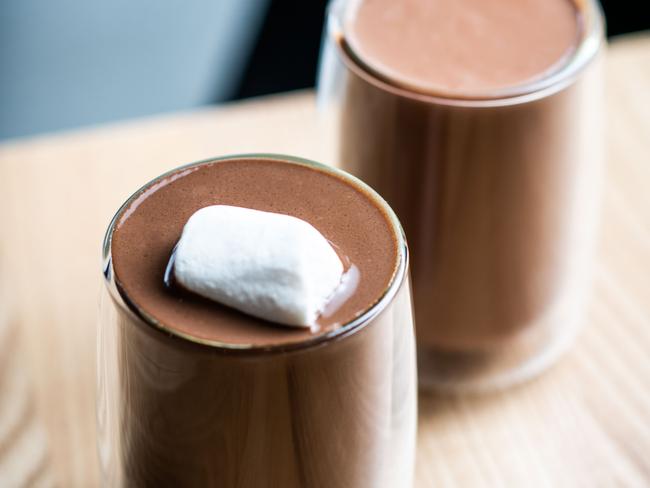 The chocolaterie serves their signature hot chocolate.