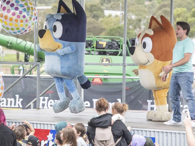 Bluey shows her football skills at the Toowoomba Royal Show. Saturday, April 1, 2023. Picture: Nev Madsen.