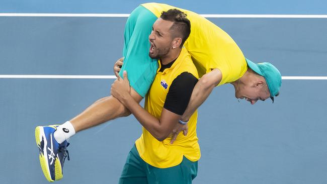 Alex de Minaur and Nick Kyrgios are back together playing for Australia. Picture: AAP Image/Craig Golding