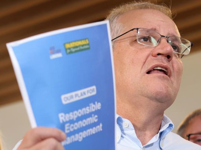 DARWIN, AUSTRALIA - MAY 17: Prime Minister Scott Morrison speaks at a press conference during a visit to the Alpha Homes Display Home in the suburb of Johnston, which is in the Lingiari electorate, on May 17, 2022 in Darwin, Australia. The Australian federal election will be held on Saturday 21 May. (Photo by Asanka Ratnayake/Getty Images)