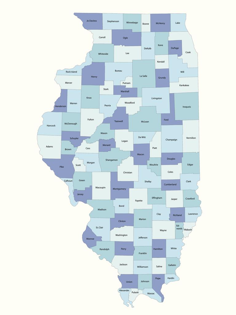 A detailed state-county map of Illinois. Picture: iStock