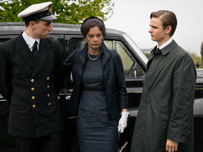 Ruth Wilson with Calam Lynch and Otto Farrant in a scene from Mrs Wilson. Picture: Steffan Hill