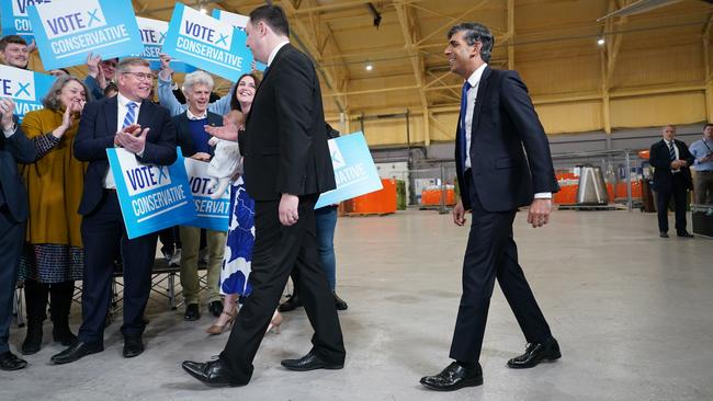 Prime Minister Rishi Sunak, right, and victorious Tees Valley Conservative Mayor Ben Houchen after the latter secured a third term in office in the Tees Valley local elections. Picture: Getty Images