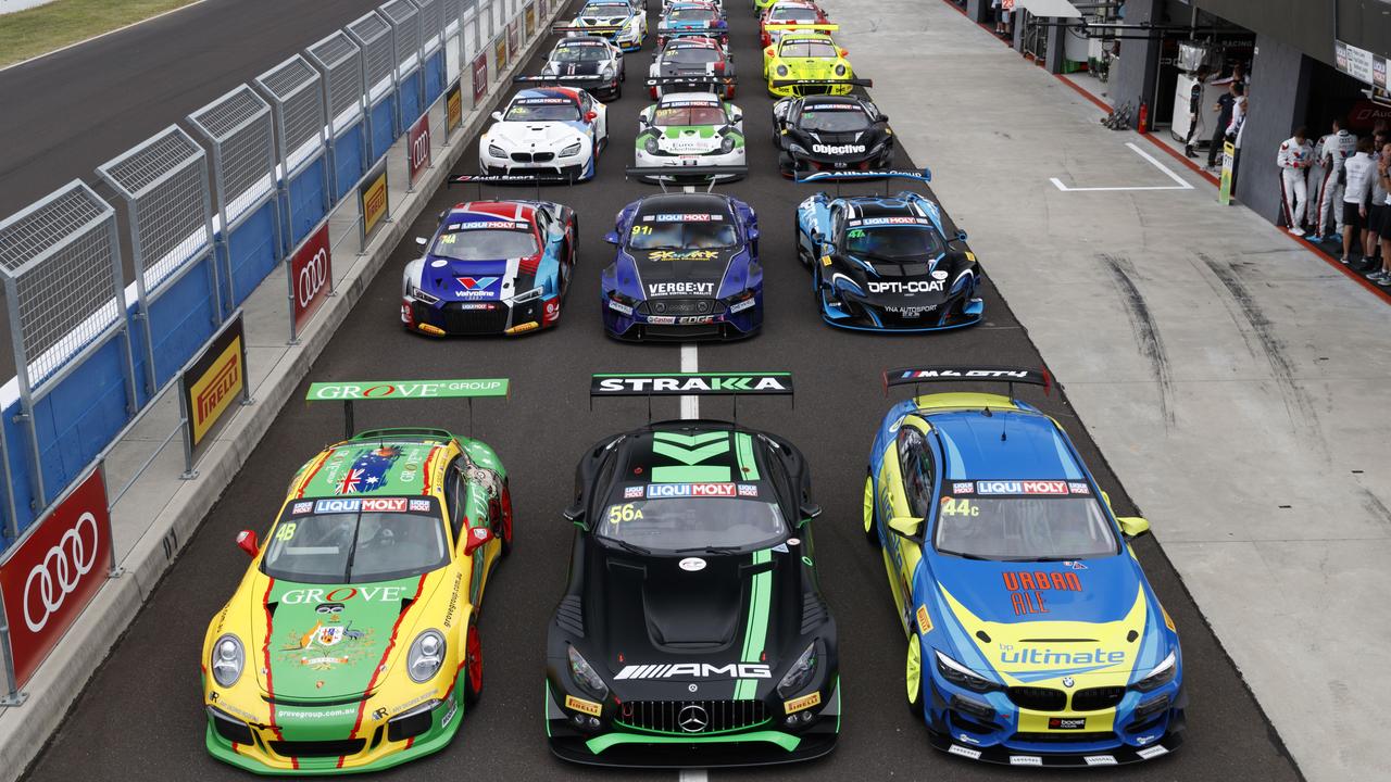 $23m worth of cars in pit lane for the Bathurst 12-Hour. Picture: Mark Horsbrough