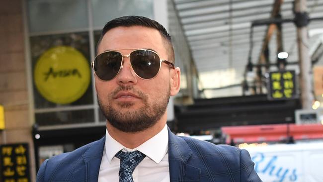 Salim Mehajer arrives to the Central Local Court in Sydney, Wednesday, April 11, 2018. (AAP Image/David Moir) NO ARCHIVING