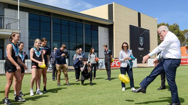 Mr Morrison revealed the funding boost at Alberton Oval on Friday. Picture: Brenton Edwards