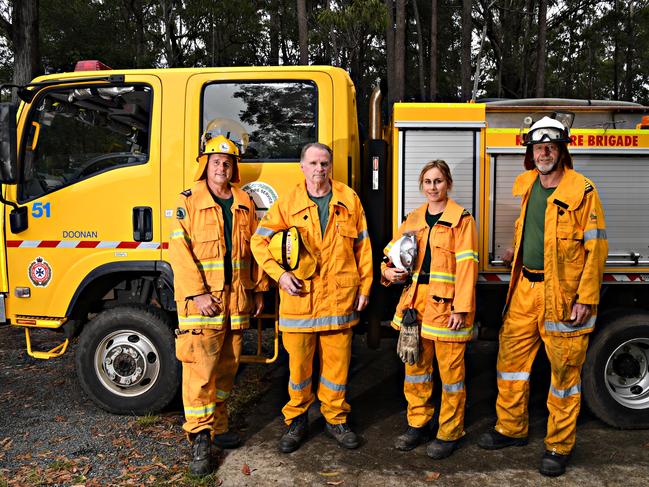 Firefighters from Doonan Rural Fire Brigade honoured for Rural Fire Week. First Officer Mark Smith, Ian Poad, Anna Uhrig, and Chris Anderson.