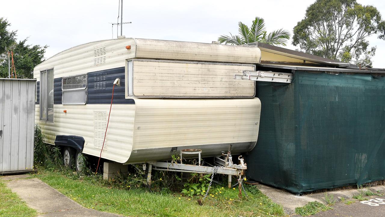 The caravan where the couple and baby lived. Picture: John Gass