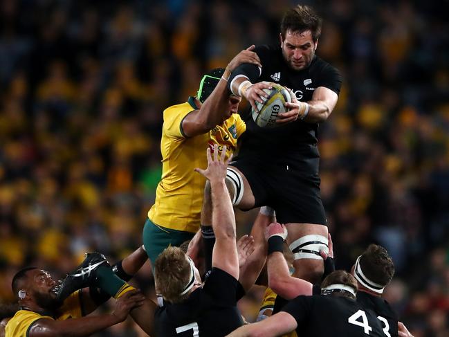 Sam Whitelock poached the Australian lineout throw all night in Bledisloe I. Picture: Getty Images