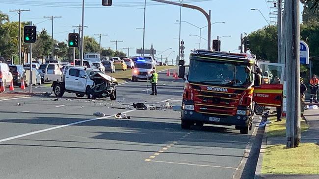 A man in his 20s has been taken to hospital in a critical condition after a crash on Nicklin Way near the junction of Moondara Drive at Wurtulla. Picture: Aisling Brennan