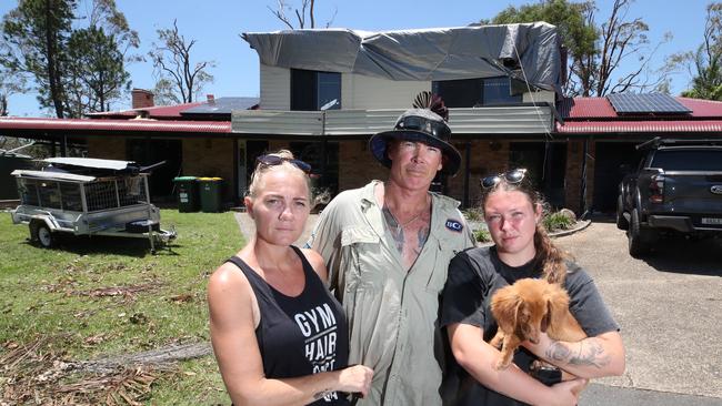 Storm recovery at Oxenford. Carma Bailey 48, Adam Bailey 48 and Jesse Bailey 24 tell their harrowing story from the night of the storm at their house on California Drive. Picture Glenn Hampson