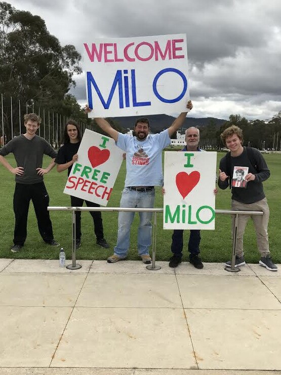 Milo Yiannopoulos supporters get ready to greet the controversial speaker at Parliament House this week. Photo: Supplied