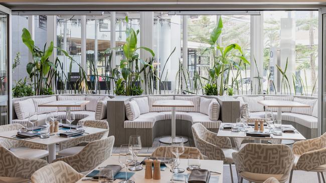 The outdoor dining area at Blowfish Ocean Bar and Grill in Broadbeach.