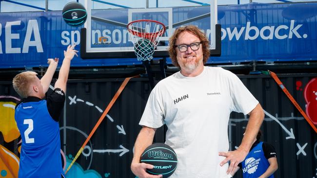 DAILY TELEGRAPH. Australian NBA legend Luc Longley was in Sydney to promote Hahn beerÃ&#149;s half court outdoor bar &amp; basketball court at the entertainment quarter, Moore Park. 11/02/2024. Picture by Max Mason-Hubers