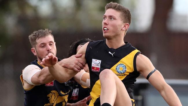 James McCubbin snaps on goal. Picture: Mark Dadswell