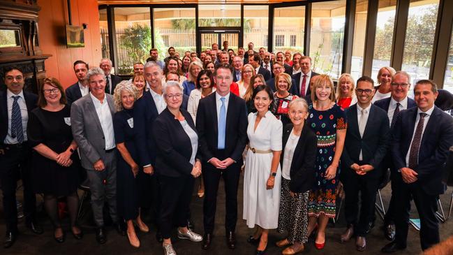 Winners are grinners: The first post-election Labor caucus meeting. Picture: Zack Solomon/Office of the NSW Premier.