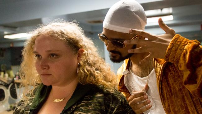 Danielle Macdonald as "Patti" and Siddharth Dahanajay as "Jeri" in PATTI CAKE$. Photo by Jeong Park. Â© 2017 Twentieth Century Fox Film Corporation All Rights Reserved