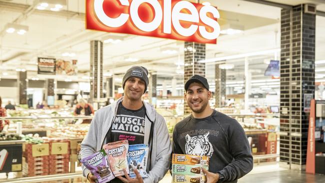 Super market: Muscle Nation, co-founded by Chris Anastasi and Nathaniel Anthony, now has a line of protein bars in Coles. Picture: Matthew Gianoulis
