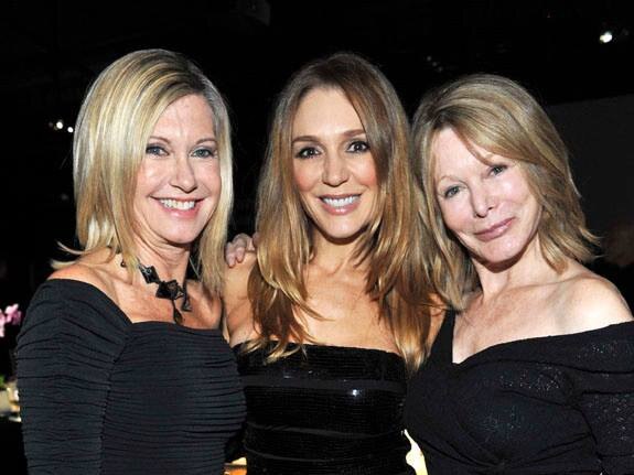 Olivia Newton John with her niece Tottie Goldsmith and Rona Newton-John. Picture: Supplied